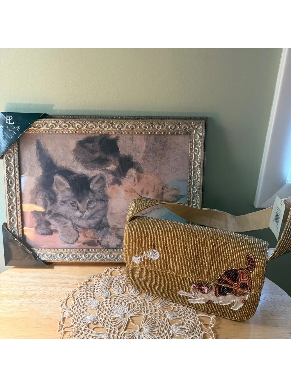 Sol Mer Beaded Cat Design Shoulder Bag Purse